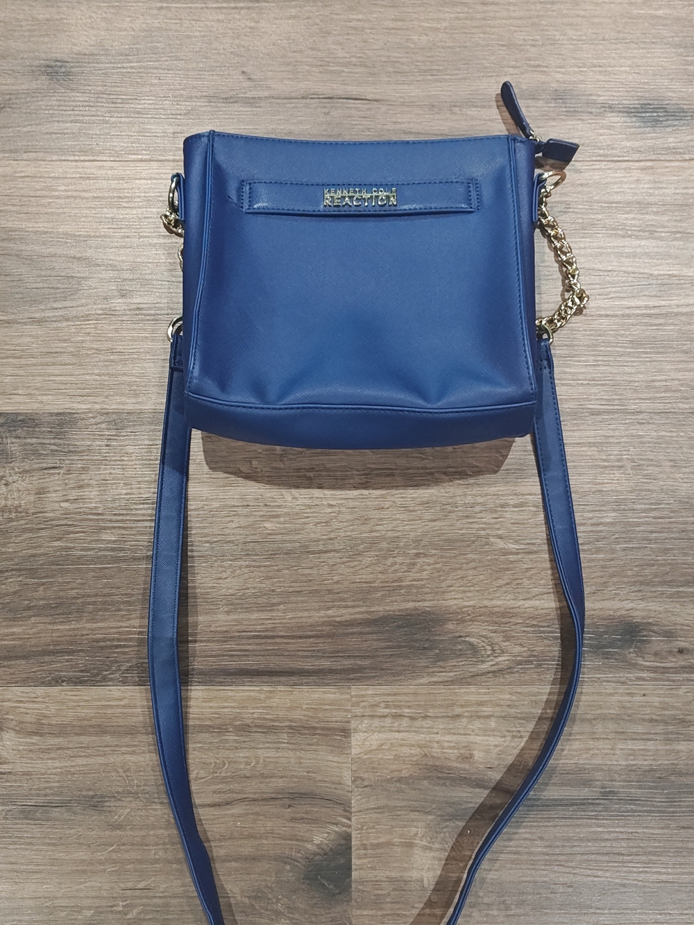 Kenneth Cole Reaction Navy Blue Crossbody with Gold Chain Accent
